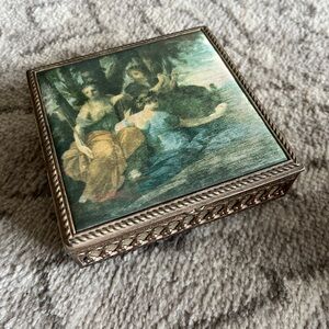 Vintage jewelry box silk fabric top ballerina music box